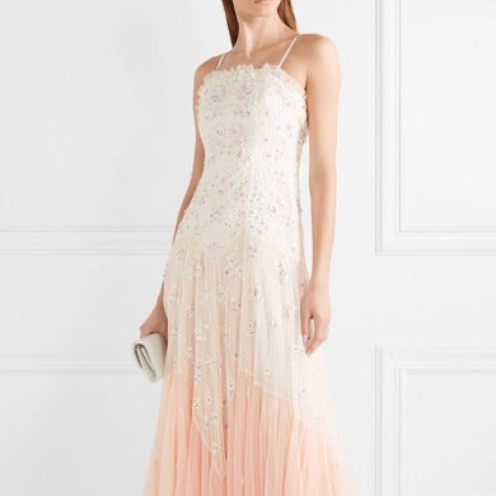 BHLDN Needle & Thread Pearl Rose Ombre Dress Gown size US 2